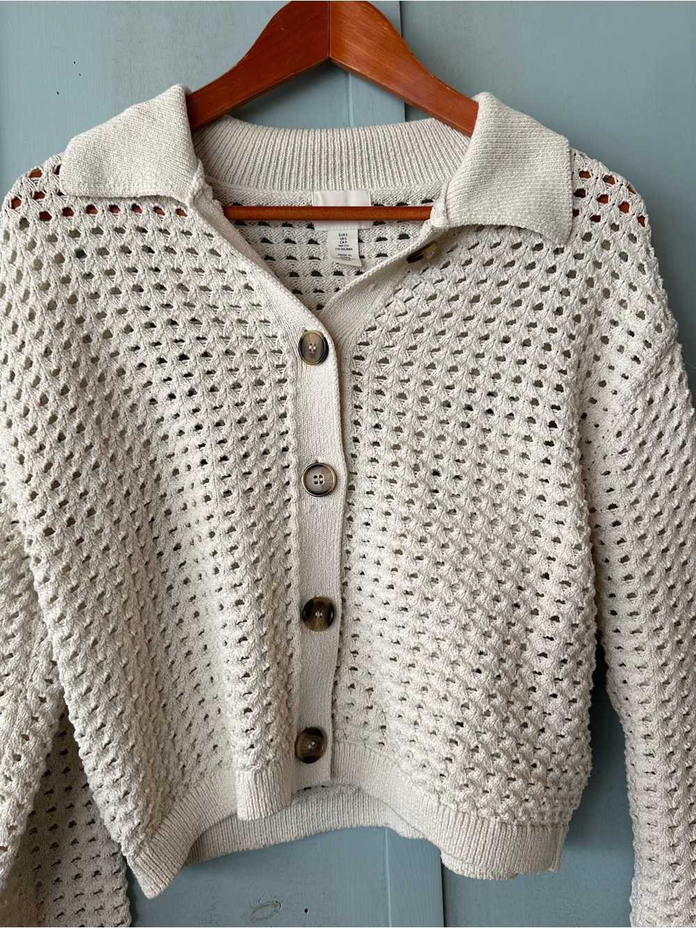 H&M Cream Open-Weave Button Cardigan Collared - Picture 5 of 9